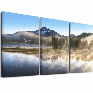 Mountain Lake Forest 3 Panel Wall Canvas Art Artwork 12x16” Little Redwood NEW